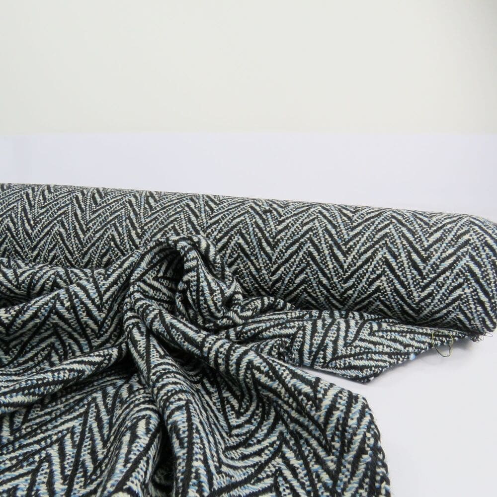 Tweed Designeruld med Store Sildeben Sort Hvid - Deadstock - Billede 3
